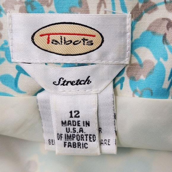 Talbots Women's Size 12 Silk Blend A-Line Skirt Turquise Brown Floral USA - Picture 5 of 8